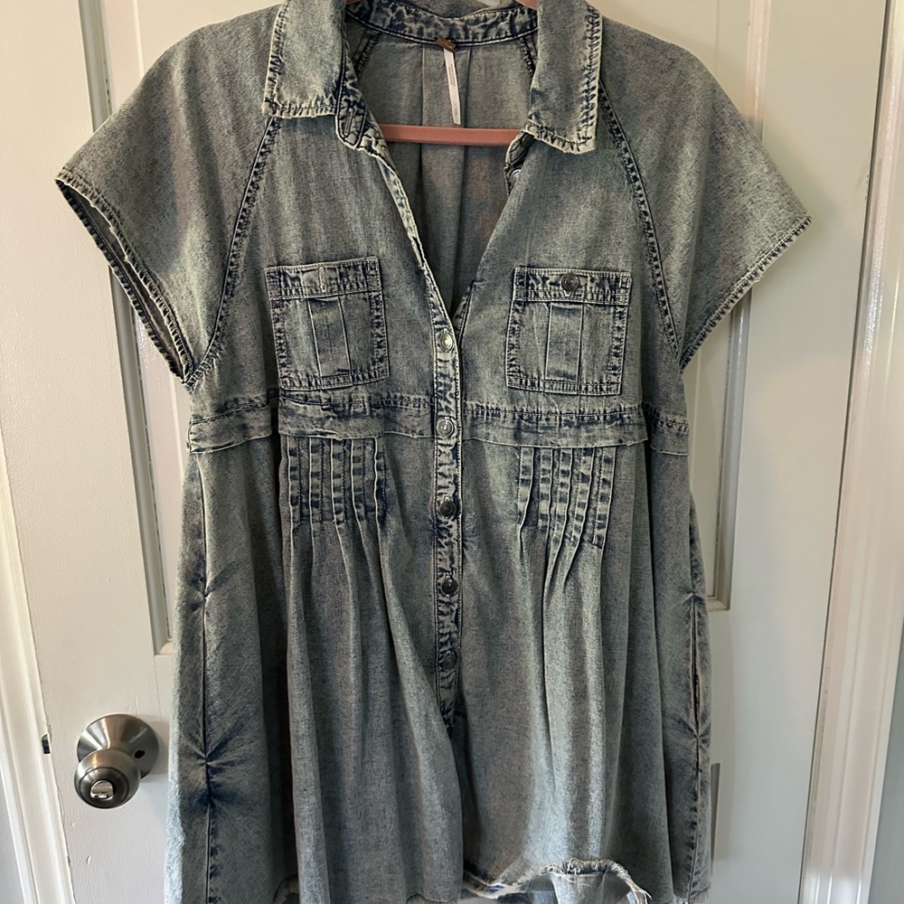Free People Washed Denim Button-Down Dress
